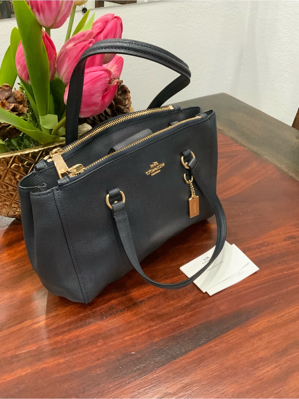 Coach Black Pebbled Leather Satchel with Gold Hardware